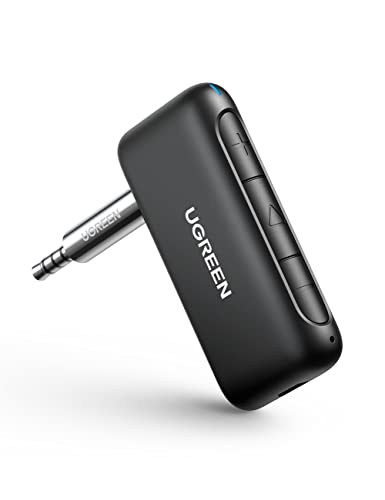 UGREEN Récepteur Bluetooth 5.0 Voiture Adaptateur Bluetooth Aux 3.5mm Jack Kit Mains Libres Réduction du Bruit avec Mic Intégré pour Streaming Maison Kit Auto Haut Parleur Chaine HiFi Stéréo