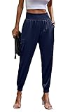 PRETTYGARDEN Women's Casual Yoga Harem Pants Elastic Waist Joggers 2023 Loose Lounge Sweatpants with Pockets (Navy, Large)