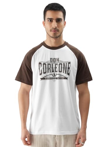 Image of The Souled Store Official The Godfather: Corleone Men and Boys Short Sleeve Round Neck White and Brown Graphic Printed Regular Fit T-Shirts
