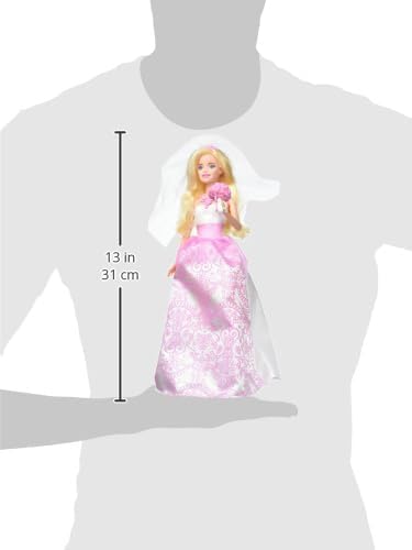 Barbie Gelin Bebek, Beyaz ve Pembe Elbiseli, Gelin Buketi ve Duvak ile CFF37 - Görsel 3