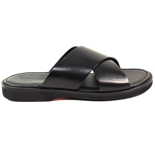 Principe Di Bologna Men's Leather Cross-Strap Slide Sandals, Black, Size 43 EU4