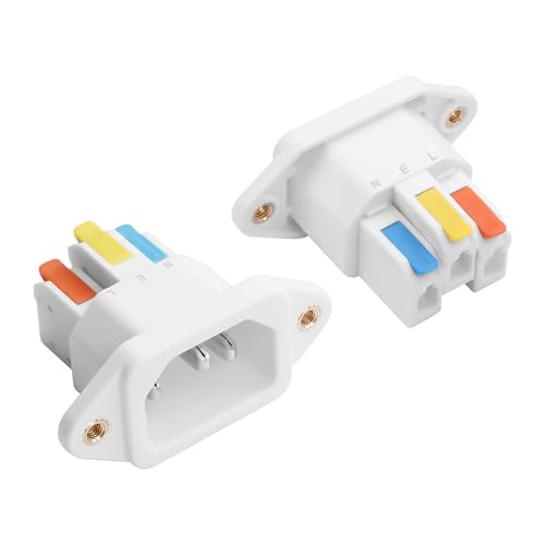 JSADZKJ IEC C14 Solderless Quick-Connect Panel-Mount Plug, 10A 250V C14 Input Module Power Socket, IEC320 C14 Panel-Mount Plug Adapter for Computers, Servers, Printers (2-Pack)