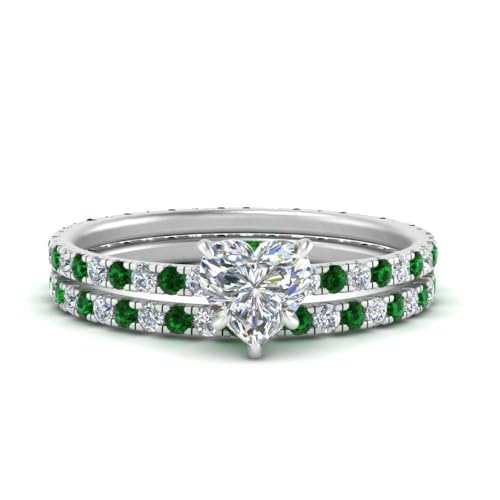 Image of 55Carat Choose Your Gemstone Classic Delicate Diamond CZ Wedding Set sterling silver Heart Shape Wedding Ring Sets Ornaments Surprise for Wife Symbol of Love Clarity Comfortable US Size 4 to 12