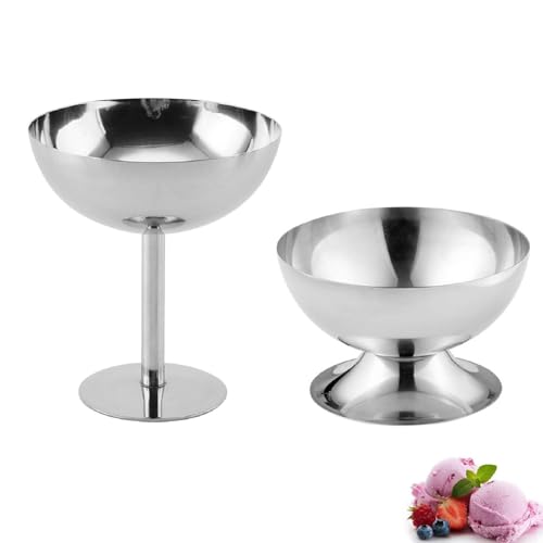 Whcctl 2 Pièces Bol à Dessert, Tasse à Crème Glacée, Coupe à Glace en Acier Inoxydable, Bols à Crème Glacée, pour Collation, Bonbons, Salade de Fruits