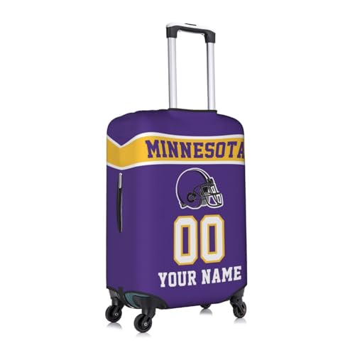 Image of Custom Minnesota Luggage Cover Personalized Football Style Suitcase Cover with Name Number Customized Washable Elastic Sports Travel Suitcase Protector for Business Vacation Gifts