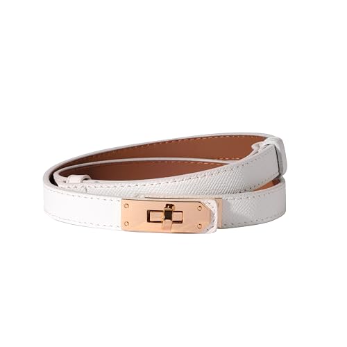Image of Ovekaut Women Skinny Leather Belt Solid Color Alloy Turn Lock Adjustable Waistband for Dresses Jeans Coats