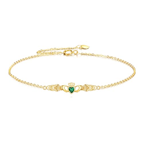 ELFRONT 14k Real Gold Claddagh Bracelet Yellow Gold Irish Celtic Knot Bracelet Solid Gold Claddagh Jewelry For Women Female