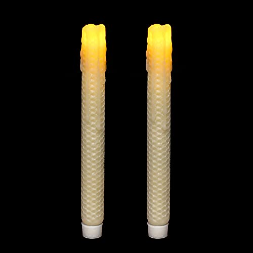 Image of Taper Candles-Led Melted Dripping Honeycomb Flickering Flameless Candles with Timer,9 inch Tall,Ivory,Pack of 2