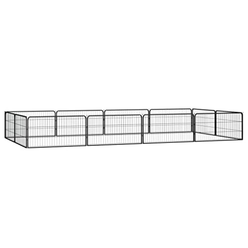 CHARMMA Dog Playpen Black Powder-Coated Steel Large Height-Adjustable,Dog Kennels & Runs-3115968