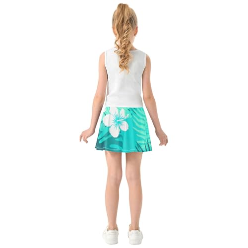 Girls Skorts Athletic Shorts Tropical Hibiscus Flowers Teal Toddlers Tennis Skirts Dance Golf Teen Cheer 3t4
