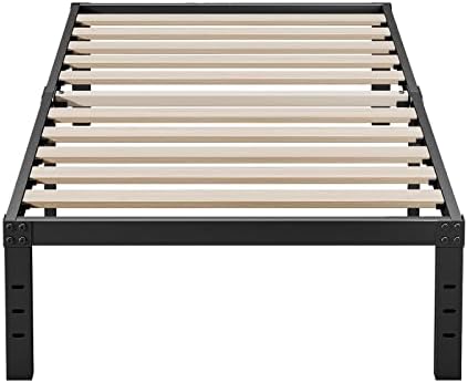 Cleaniago Twin Size Bed Frame, Wooden Slats Support, 16 Inch High, Heavy Duty 3500 Pounds Support for Mattress, No Box Spring Needed, Noise Free, Easy Assembly, Black