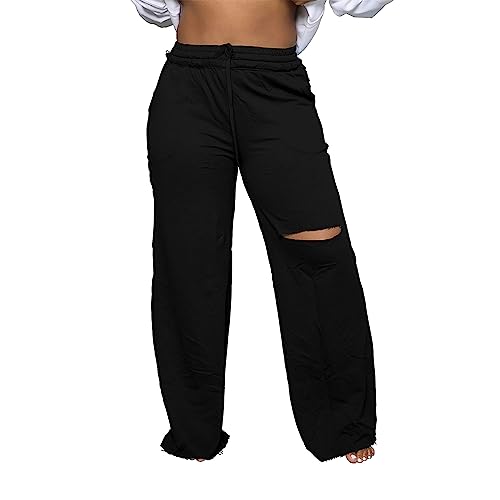 PINSV Wide Leg Pants for Women Drawstring Baggy Casual Sweatpants