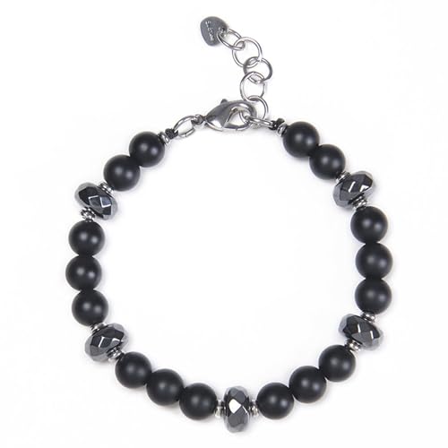 Bracelet en acier inoxydable gris anti-ternissement en véritables perles de pierre 8mm