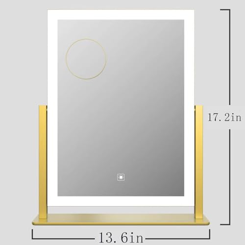 Gvnkvn Makeup Vanity Mirror with Lights 17.2" Large LED Lighted Mirror, Hollywood Make Up Mirror with Lighting, Smart Touch,Detachable 5X Magnification 360° Rotation, (Gold,Gift Box)