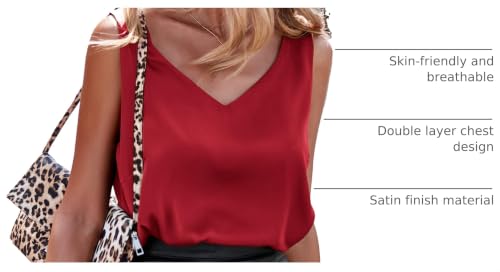 Image of Ekouaer Womens Silk Satin Tank Tops V Neck Casual Cami Sleeveless Camisole Blouses Summer Basic Tank Shirt