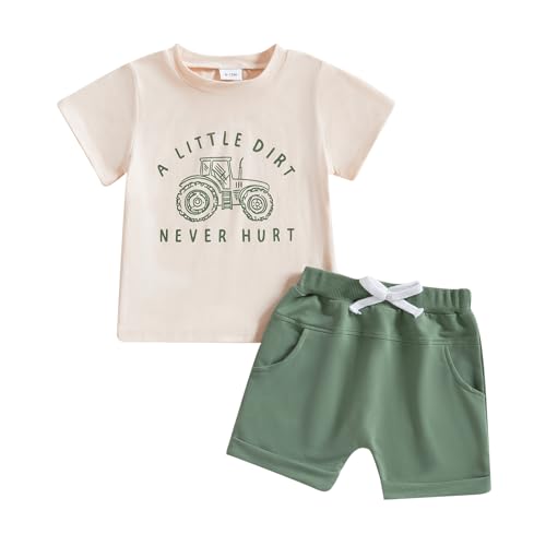 PanLidapan Baby Boy Summer Clothes Toddler Outfit 2Pcs Shorts Sets Letters Toddler Print Short Sleeve T shirts Tops and Shorts For Kids Boy 2t 3t 4t (Green, 2-3T)