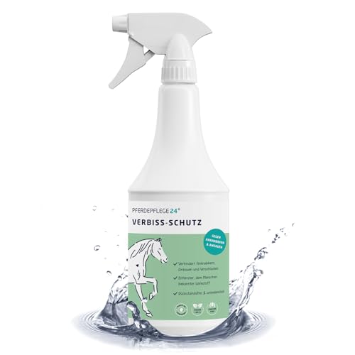PFERDEPFLEGE24 Knabberschutz & Verbissschutz Pferd 1000ml - Ankau & Knabberstopp Spray gegen Anknabbern & Ankauen von Decken, Gurten, Holz, Mähne & Fell - Bitterster, dem Menschen bekannter Wirkstoff