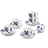 GuangYang 12 Pieces Tiny Fine Porcelain Cups and Saucers set for 6 Person, 2.5oz/80ml One Shot Espresso Cup and Saucer, Flowers and Dreams Theme Coffee Gift set, Turkey 6 Cups and 6 Saucers