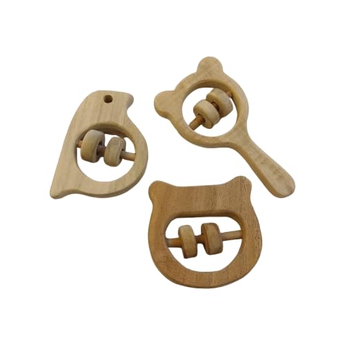 Neemtoys® Neem Wooden Sound Rattles for Toddlers - Sparrow, Hippo Head & Mickey Head Shapes, Safe & Fun-image-11
