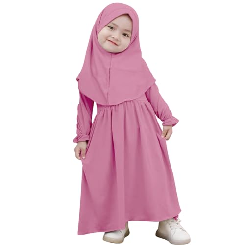 2PCS Newborn Baby Girls Muslim Abaya Prayer Dress with Hijab Islamic Middle East Arab Dubai Robe Ramadan Eid Clothes