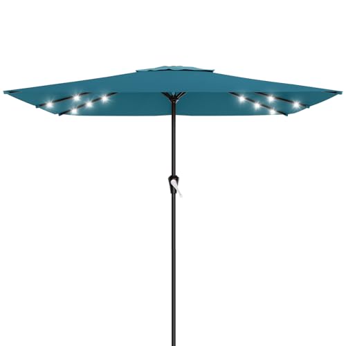 Image of AreShark 8' X 10' Rectangular Patio Umbrella with Solar Lights, Lighted Solar Umbrella with Crank, Outdoor Table Umbrella for Garden, Deck, Backyard, Pool and Beach, Lake Blue