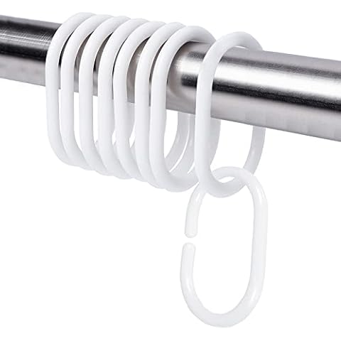 NUTJAM 12 Pcs Shower Curtain Hooks, Plastic Shower Curtain Rings, C Rings Roller Hanger Hooks for Bathroom, Shower, Window Rod(White,12 Pcs) Cover