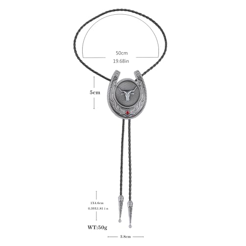 Image of Jeilwiy Bolo Tie for Men, Western Cowboy Golden Longhorn Bull Eagle Horse Cowboy Hat Bolo Necklace Leather Necktie for Women