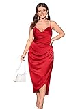Floerns Women's Plus Size Satin Spaghetti Strap Cowl Neck Wrap Party Cami Dress Red Solid 4XL