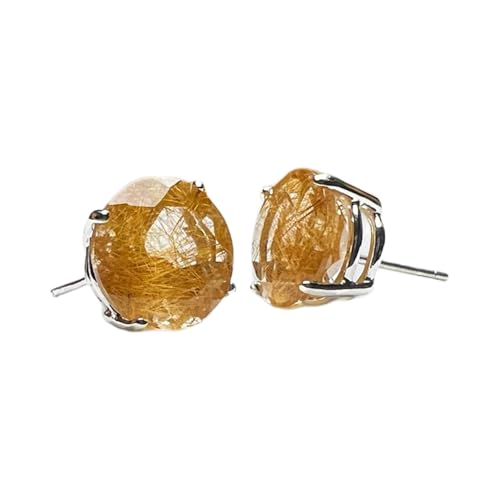 Boucles d'oreilles rondes en quartz rutile et argent sterling 925 LKSTD_0613