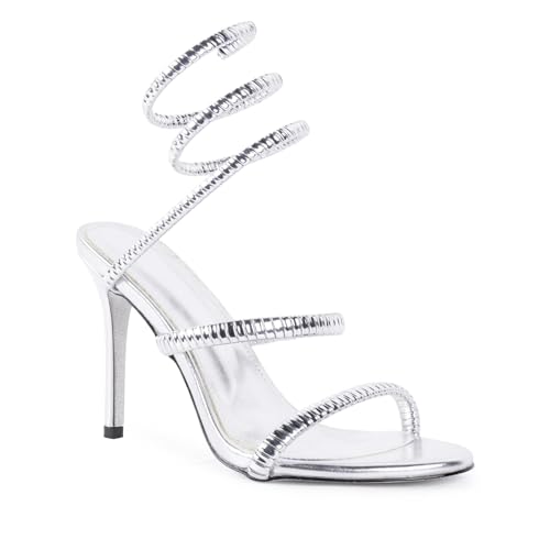 Image of perixir Gold Heels for Women, High Heels with Spiral, 4.17 inch Stiletto Heeled Sandals for Dressy Women, Lace Up Sandals Comfortable Slingback Sandal
