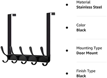 WEBI Over Door Hook,5 Over Door Coat Hooks,Over Door Hanger,Over Door Coat Rack,Back of Door Hooks for Hanging Towels,Clothes,Black