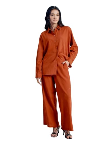 Image of FIORRA Women's Linen-Blend Loose Relaxed Fit Co-Ord Set