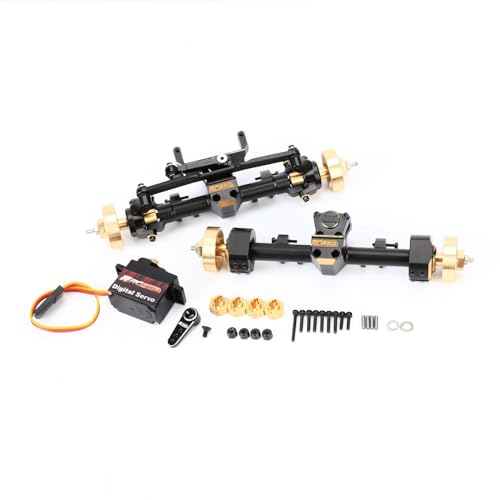 RCAWD SCX24 +6MM Wide Front Rear Axle Set & Steering Servo & Brass Wheel Hex for Axial 1/24 SCX24 Series Upgrades Part