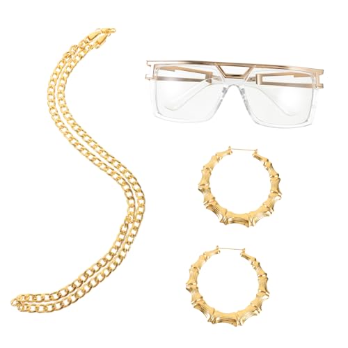 Toddmomy Hip Hop Costume Kit Fashion Jewelry Set Retro Glasses Necklace Bracelet