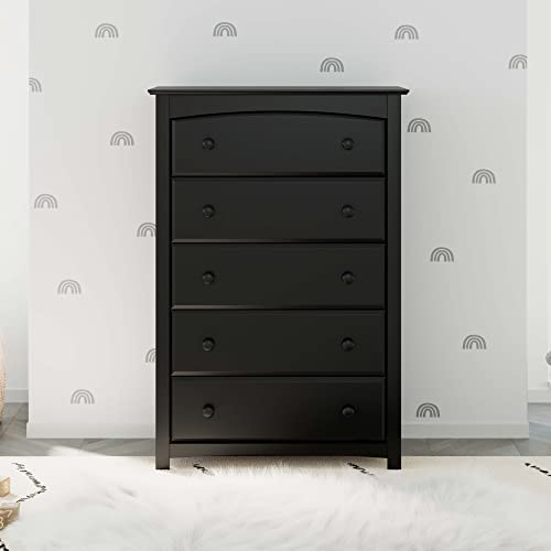Image of Storkcraft Kenton 5 Drawer Dresser (Black) - GREENGUARD Gold Certified, Dresser for Kids Bedroom, Includes Safety-Focused Interlocking Drawer System