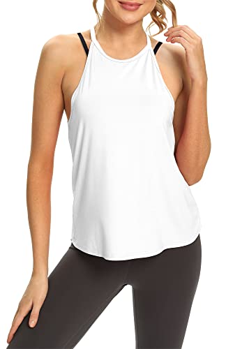 Image of Mippo Open Back Workout Tops for Women Sexy High Neck Tank Tops Gym Athletic Shirts