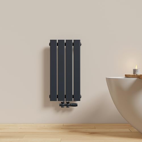 EMKE Heizkörper Klein, 600x304 mm Flachheizkörper Vertikal mit Mittelanschluss, Einlagig Anthrazit Paneelheizkörper Design Wandheizkörper für Bad, Schlafzimmer & Wohnzimmer, 210W