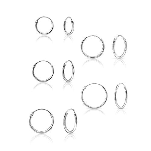 Set of 5 PAIRS of VERY TINY/SMALL 925 Sterling Silver, 24K Yellow or 18K Rose Gold Plated Endless Hoops/Sleepers Earrings - Cartilage/Helix - Thickness 1.2 mm - Outer Diameter: 8, 10, 12, 14, 16, 18 mm - Main Image