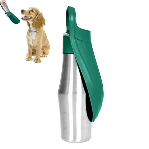 Botella Bebedero Perro Portatil 750ml, 180° Plegable Botella de Agua de Viaje para Perros Gato, Dispensador Agua para Mascotas, Acero Inoxidable Bebedero Perro para Acampar, Senderismo, Exterior