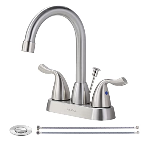 ARCORA 2 Handle Modern Bathroom Faucet Brushed Nickel, 4 Inch Centerset Bathroom Faucet with Drain Assembly and Supply Hoses, 3 Holes Faucet for Bathroom Sink 4" Centerset Brushed Nickel