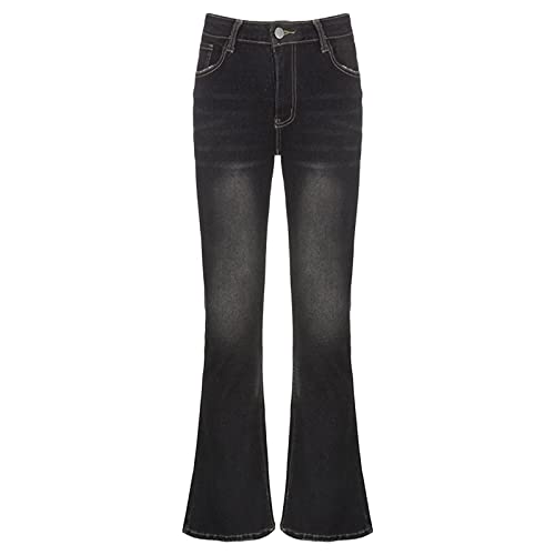 Womens Y2k Bootcut Jeans Pull On Wide Leg Stretch Washed Distressed Skinny Flare Pants Low Rise Trouser3