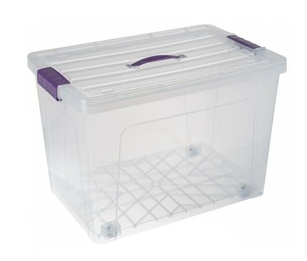 2 Plastic Storage Box Boxes Lid Food Container Home Office Box Lockable Stackable (70l)