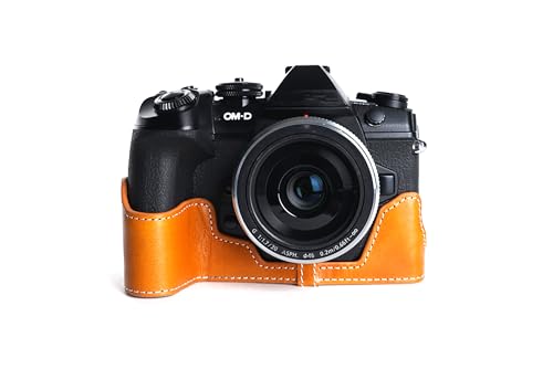 Demi-housse en cuir véritable marron Olympus Om-D E-M1 Mark II