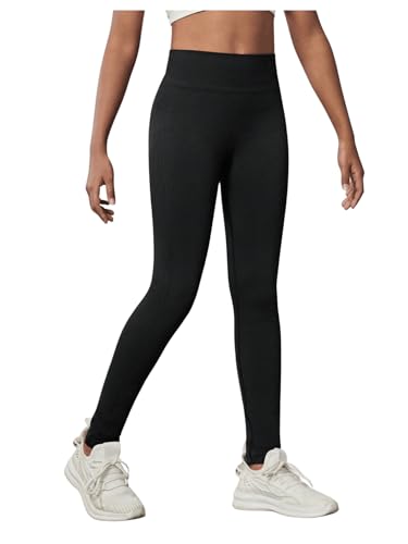 OYOANGLE Girl's Athletic Leggings Workout Running Yoga Pants High Waist Solid Dance Tights