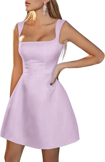 Image of Spaghetti Straps Short Homecoming Dresses Sqaure Neck Satin Mini Cocktail Dress Wedding Party Gowns
