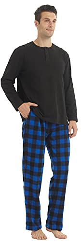 YUSHOW Matching Pjs for Couples,Plaid Pajama Set for Women and Men Soft Warm Fleece Shirt and Pants Sleepwear Set2