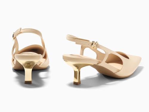 Image of Coutgo Womens Low Kitten Heels Slingback Pumps Closed Pointed Toe Buckle Party Work Dress Shoes