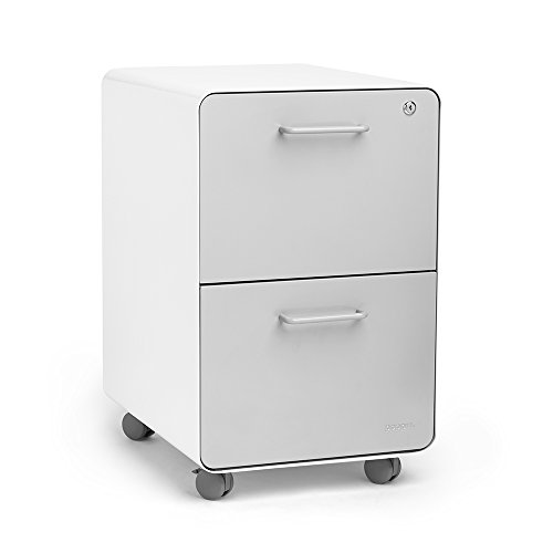 Poppin White + Light Gray Stow Rolling 2-Drawer File Cabinet, Metal, Legal/Letter