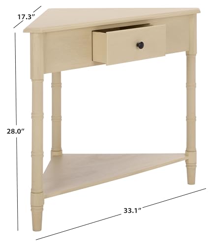 Image of SAFAVIEH Furniture - Gomez 1-Drawer Corner Table - Sand - Solid Wood - Classic Corner Storage Design - Ideal for Entryway, Living Room, Home Office, 33.1 inch W x 17.3 inch D x 28 inch H (AMH5709G)