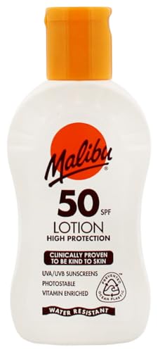 Malibu Sun SPF 50 Lotion Very High Protection Sun Cream Water Resistant Vitamin E and Aloe Vera Extract 100ml